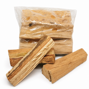 Bluegum Wooden sticks in a clear plastic bag on a white background