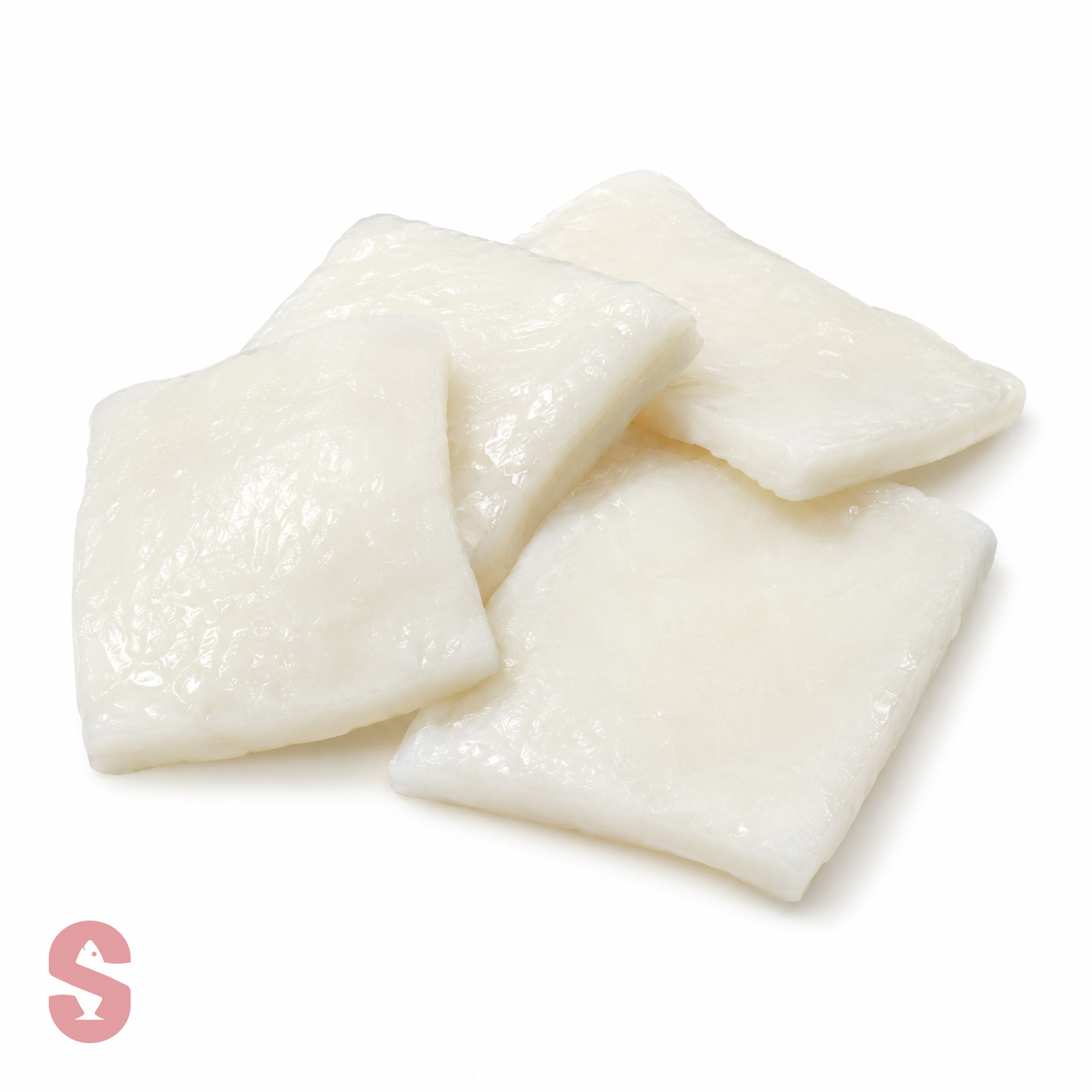Three pieces of raw squid on a white background