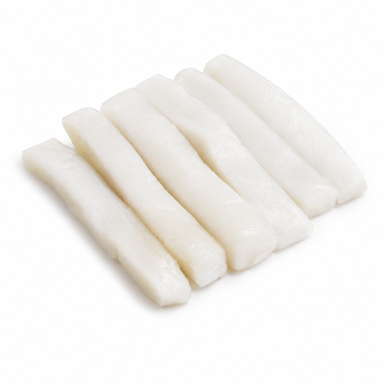 Calamari strips 125g on a white background