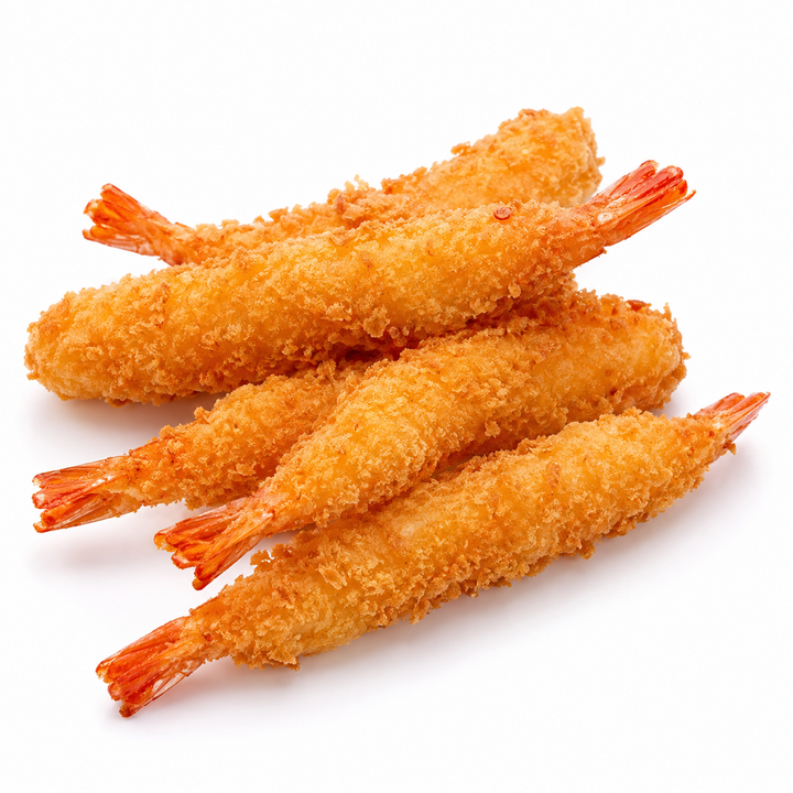 Breaded shrimp on a white background
