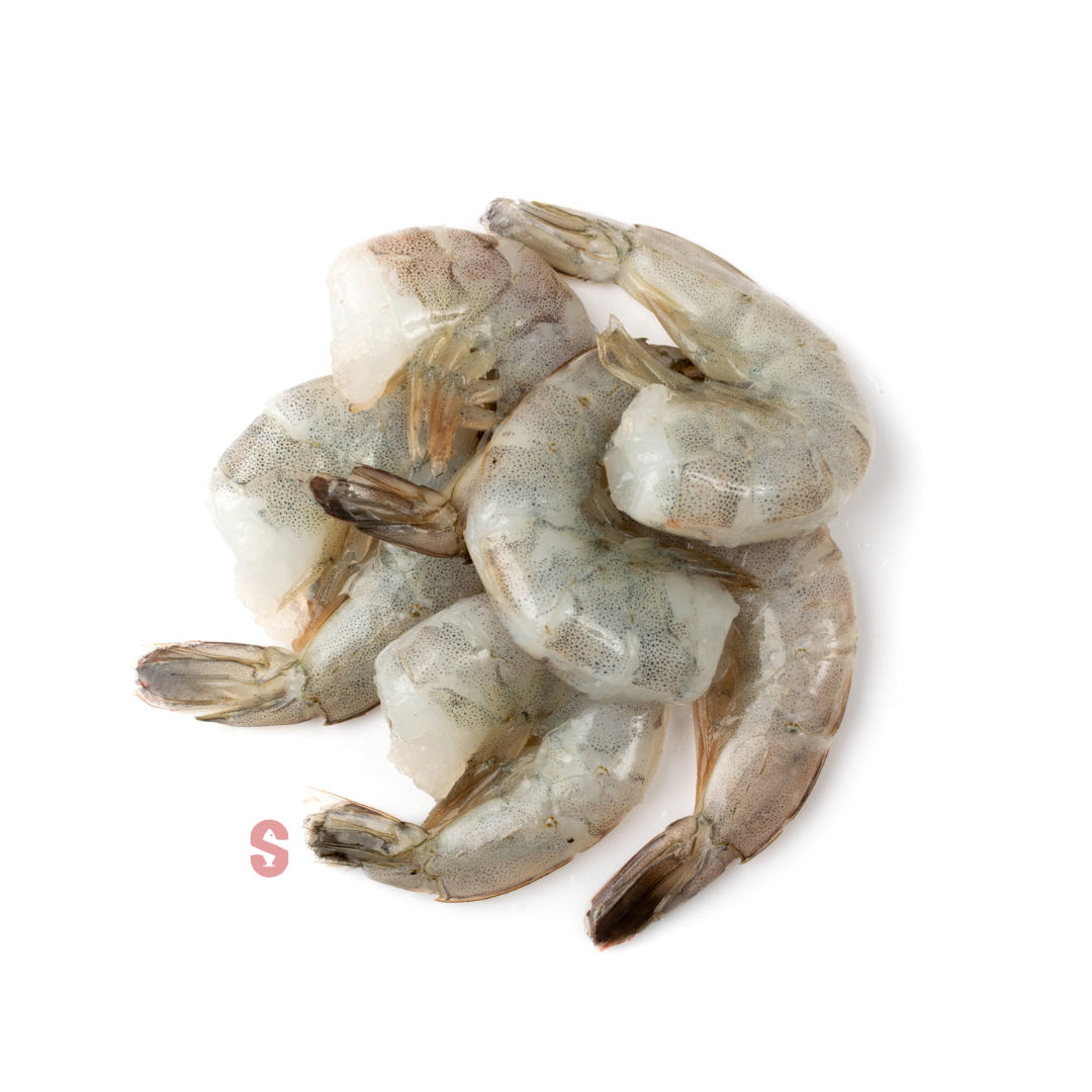 Raw shrimp on a white background