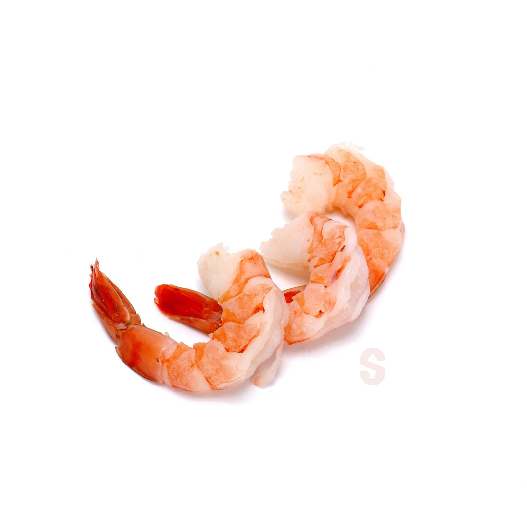 Two raw shrimp on a white background