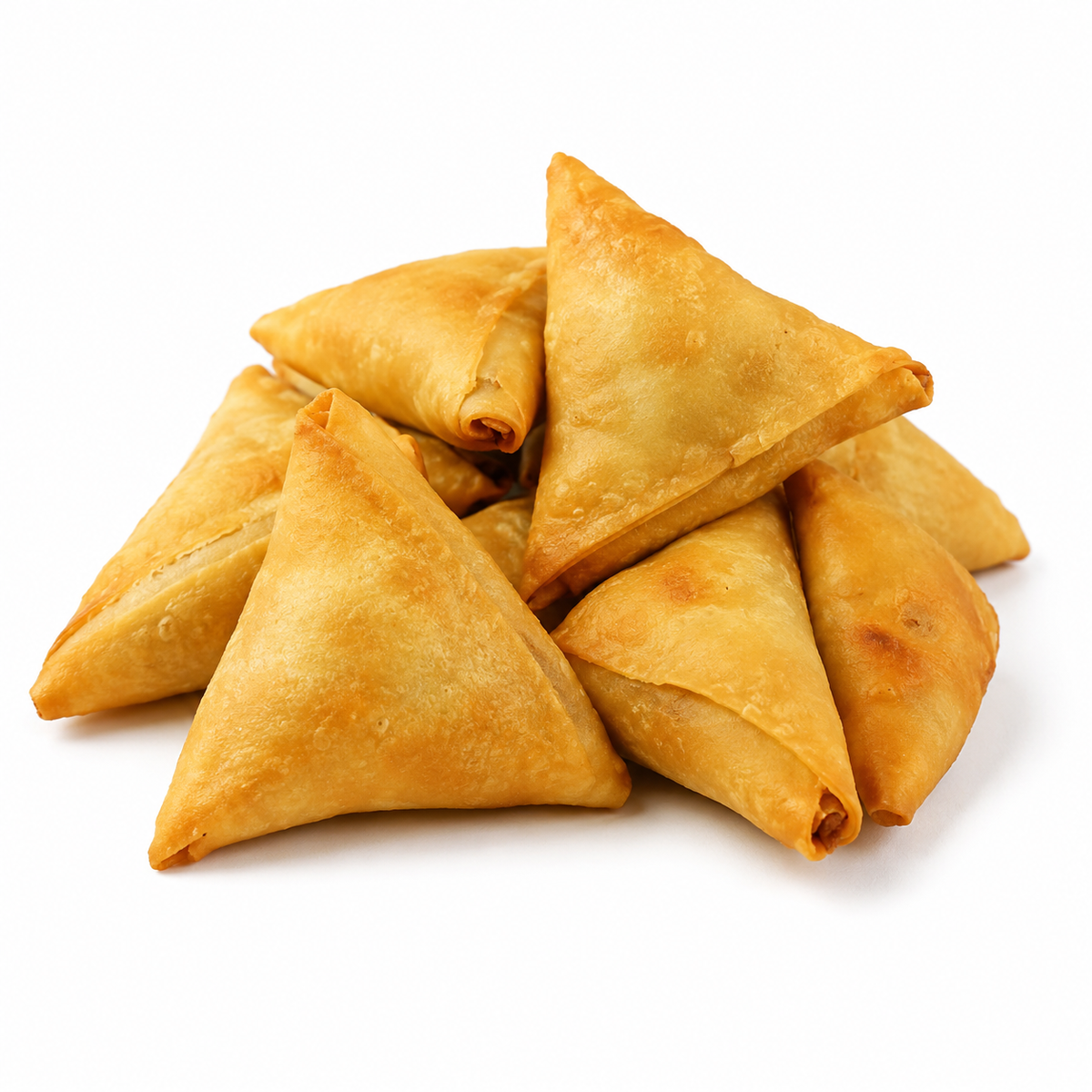 Mince samosas on a white background