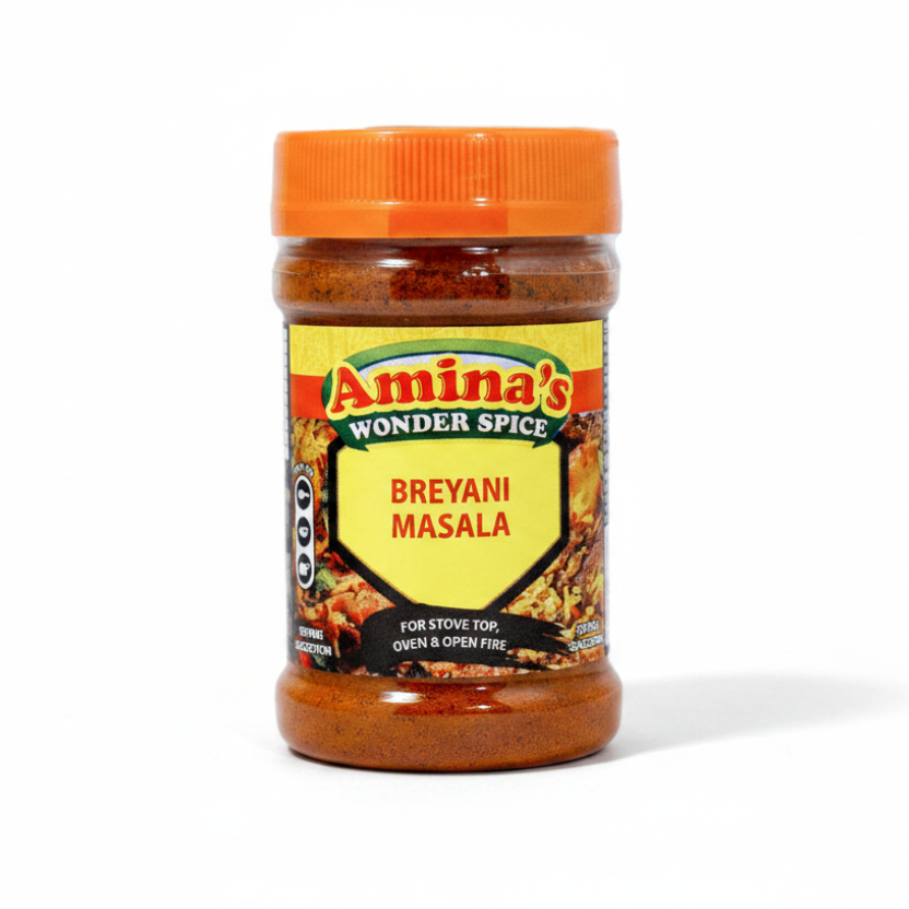 Amina's Wonder Spice Breyani Masala jar on a transparent background