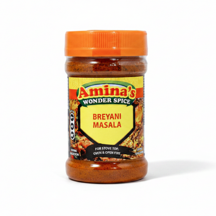 Amina's Wonder Spice Breyani Masala jar on a transparent background