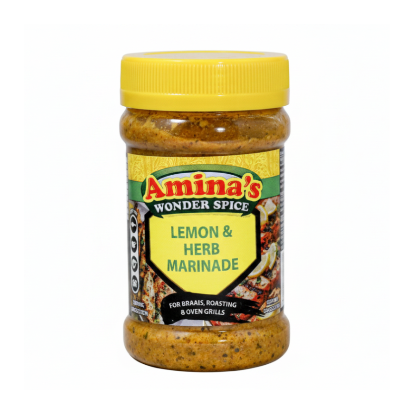 jar of Amina's lemon and herb marinade
