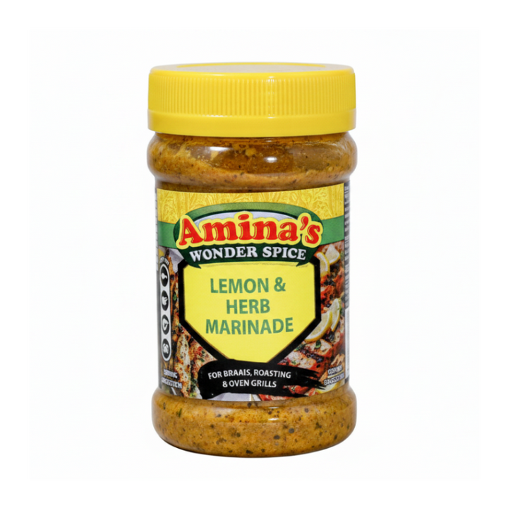 jar of Amina's lemon and herb marinade