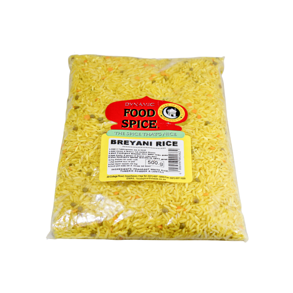 Packaged Breyani Rice 500g, with branding and product visible through the clear plastic.