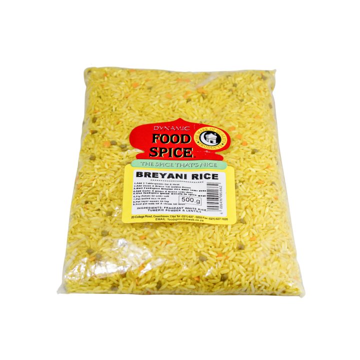 Packaged Breyani Rice 500g, with branding and product visible through the clear plastic.
