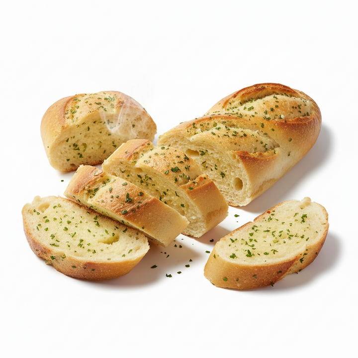 sliced heated garlic bread